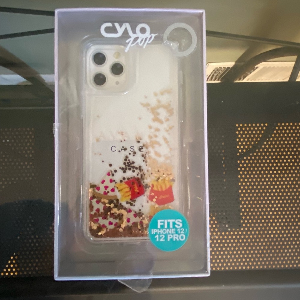 New Glitter Shake iPhone 12/12 Pro Case With French Fries, Pizzas & Sparkles